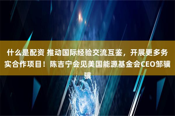 什么是配资 推动国际经验交流互鉴，开展更多务实合作项目！陈吉宁会见美国能源基金会CEO邹骥