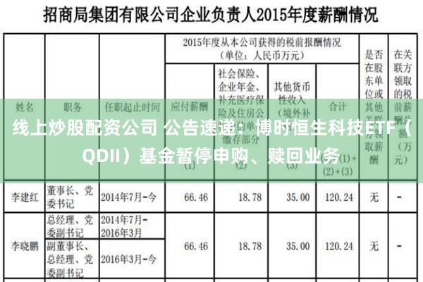 线上炒股配资公司 公告速递：博时恒生科技ETF（QDII）基金暂停申购、赎回业务